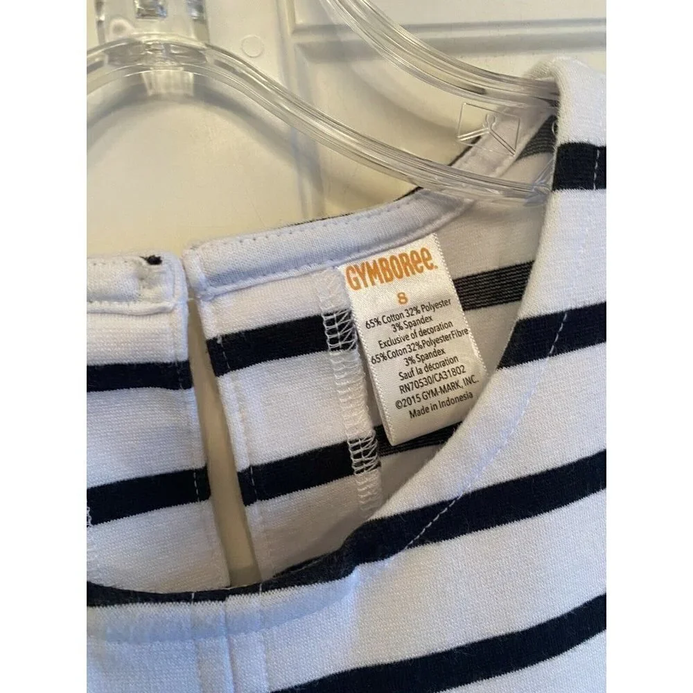 Gymboree Sz‎ 8 White Black Pink striped Sleeveless Ponte Knit Girl’s  Dress